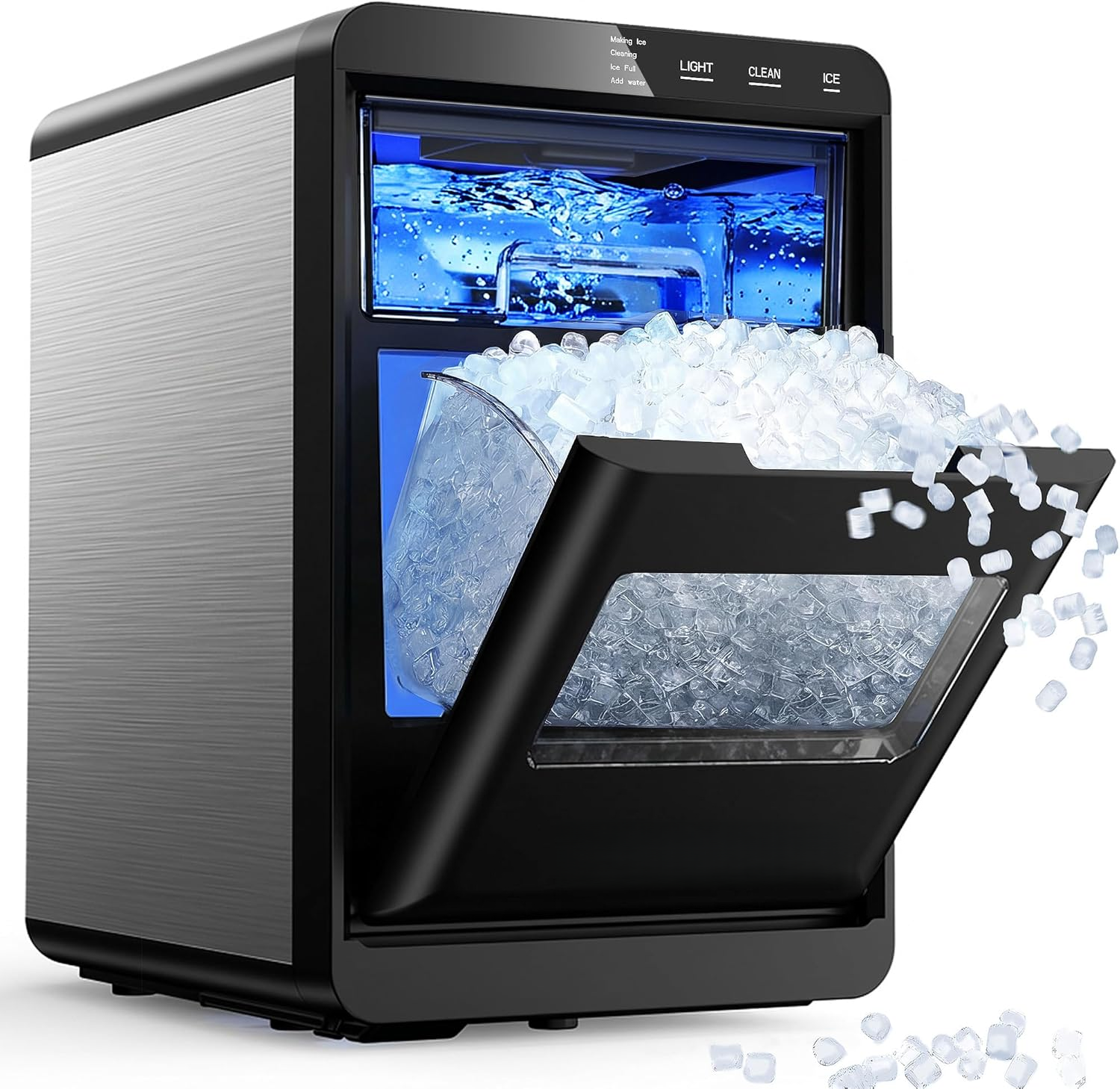 Premium Countertop Nugget Ice Maker, 40Lbs Daily Production, Self-Cleaning Portable Pellet Ice Machine with Ice Scoop & Basket, Compact Pebble Ice Maker for Home Kitchen Office Use