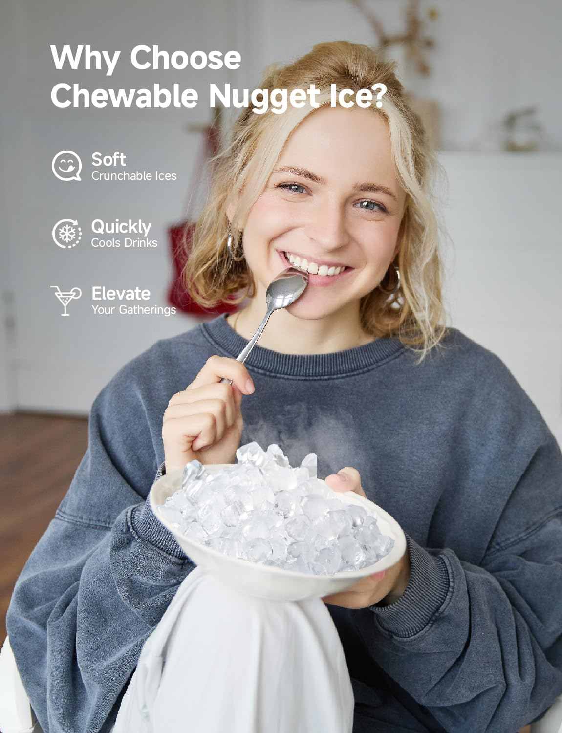 Premium Countertop Nugget Ice Maker, 40Lbs Daily Production, Self-Cleaning Portable Pellet Ice Machine with Ice Scoop & Basket, Compact Pebble Ice Maker for Home Kitchen Office Use