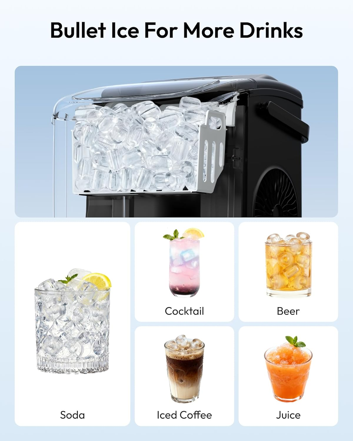 Black Portable Countertop Ice Maker with Handle, 26Lbs Daily Ice Yield, 9 Cubes Ready in 6 Minutes, Auto-Cleaning Ice Machine with Basket & Scoop, Great for Home Kitchen Camping RV